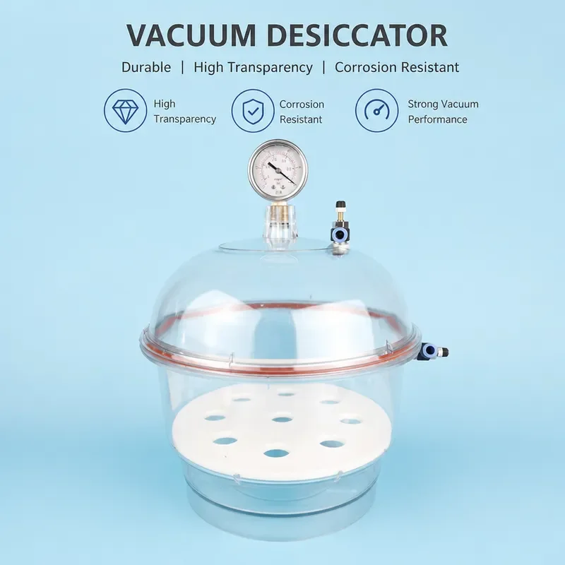 150mm Plastic Laboratory Desiccator with Double Valve And Pressure Gauge Vacuum Dryer for Vacuum Drying And Storage