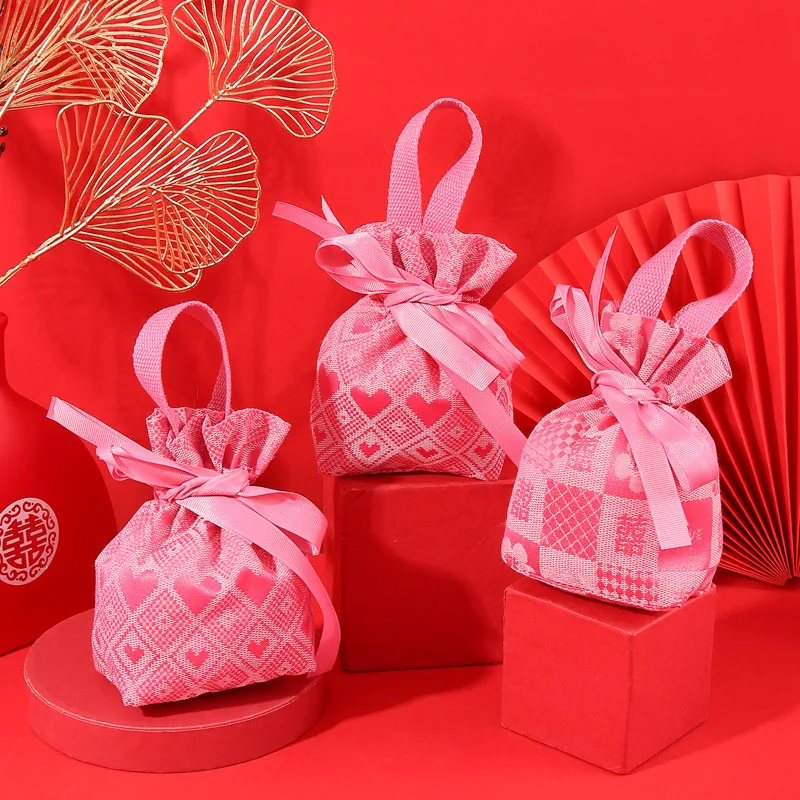 10pcs/Lot 16*9cm New Bag Women Heart Pink Cotton Pouches For Wedding Birthday Party Candy Gift Packaging Drawstring Bags