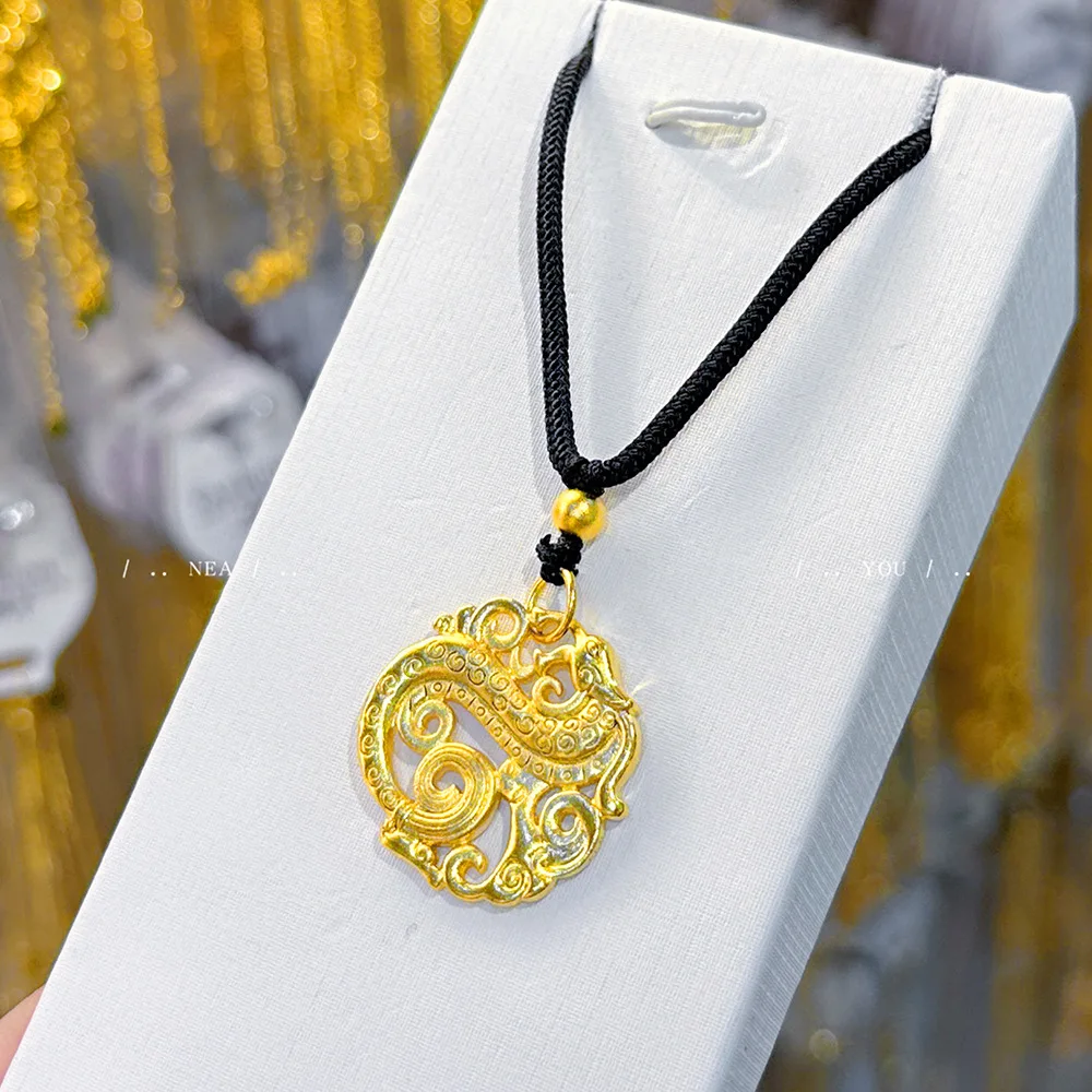 

9999 Ancient Method Inheritance Dragon Pendant New Chinese Black Rope 24K Real Gold Listed Ancient Method Dragon Pendant