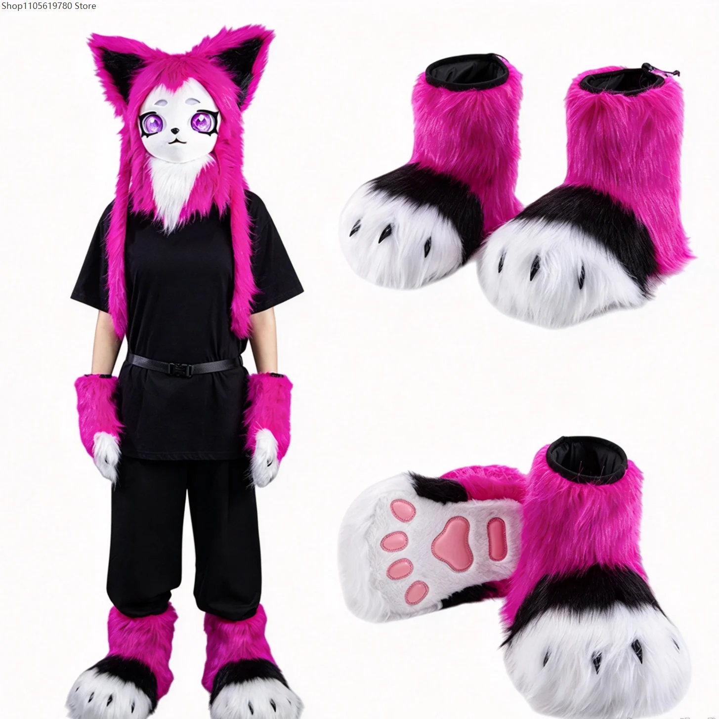 Anime Exhibition Cosplay Prop Fluffy Furry Animal Claw Foot Boots Plush Fursuit Beast Paw Shoes Halloween Role Play Accessory