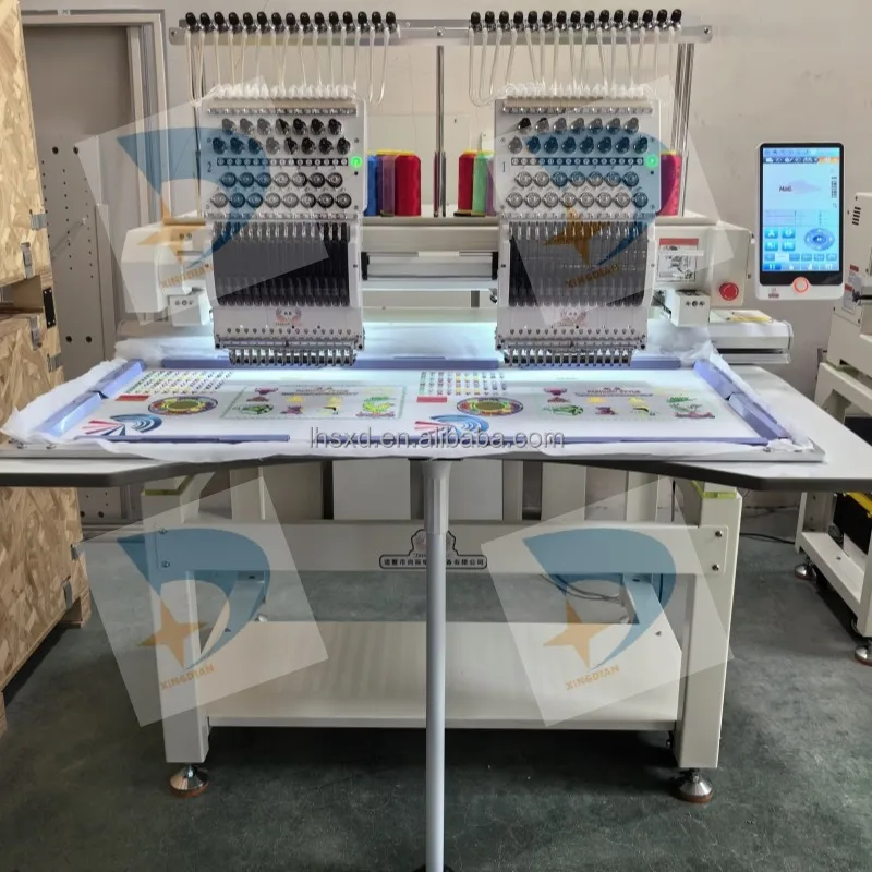 2 Head 15 Needles Embroidery Machine for Flat Hat T Shirt Cap Commercial Custom Logo Computerized Embroidery Machine for