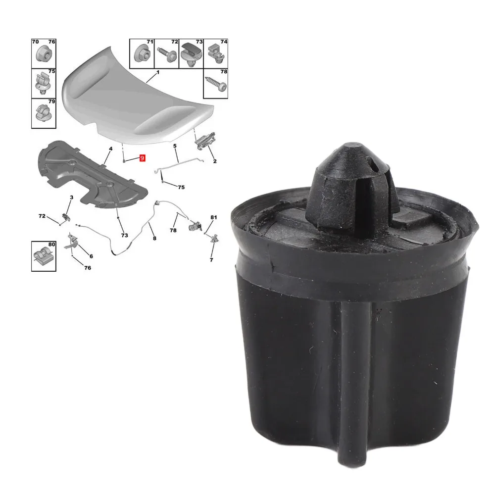 Black Engine Hood Rubber Bumper Block Rubber 873388 Bonnet Buffer Cushion for 308CC / 308SW / RCZ / DS4 / DS5 / C4 Picasso II
