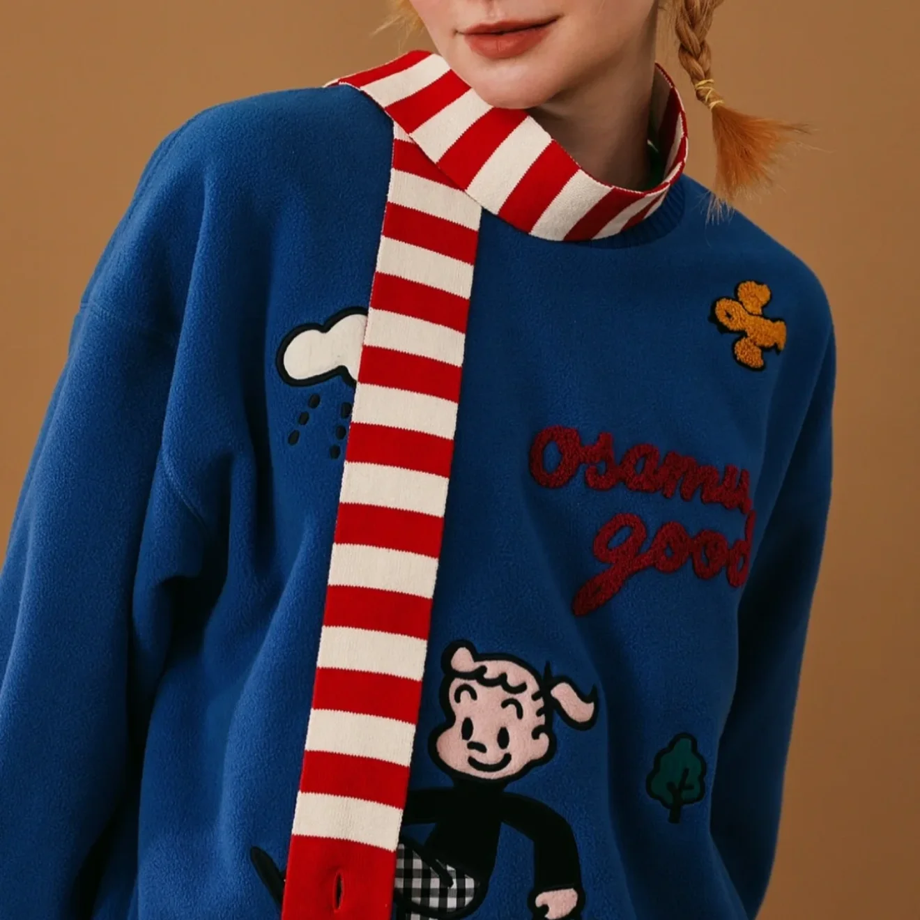 

Retro Knitted Sweater Rainbow Stripe Color Blo Patchwork Loose Fit Sweet Sle Long Sve ort Length Hat Included