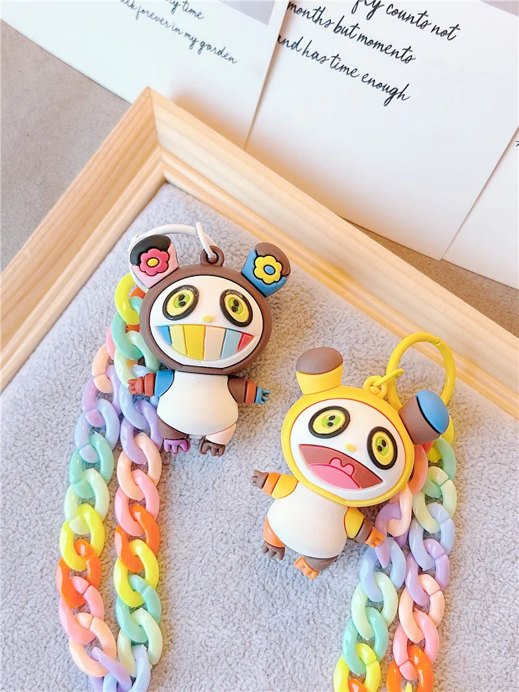 سلسلة مفاتيح تاكاشي موراكامي، حامل مفاتيح على شكل دمية وحش بسلسلة قوس قزح، حزام معصم، هدية إبداعية، حلقة مفاتيح، فن عام