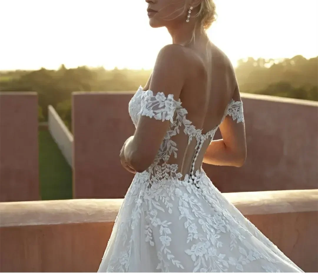 Robe de mariée élégante à col en V A-Line, robe de mariée sexy, dos nu, longueur au sol, plage, jardin, mariage romantique, fête des patients, nouveau