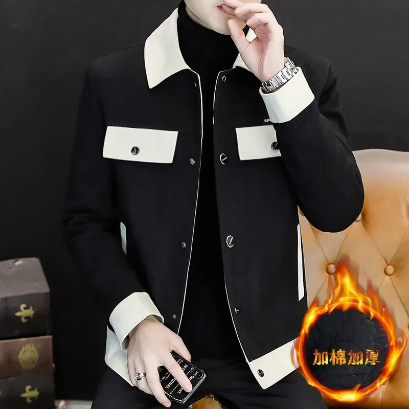 New Winter Jacket Men Thickened and Warm Wool & Blends Jacket Spliced Casual Business Trench Coat Streetwear Social Overcoat