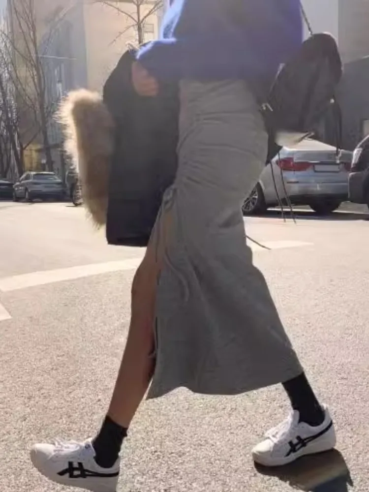 تنورة نصفية مثيرة متوسطة الطول غير متماثلة مع رباط للنساء للخريف والشتاء بخصر عالٍ متعدد الاستخدامات