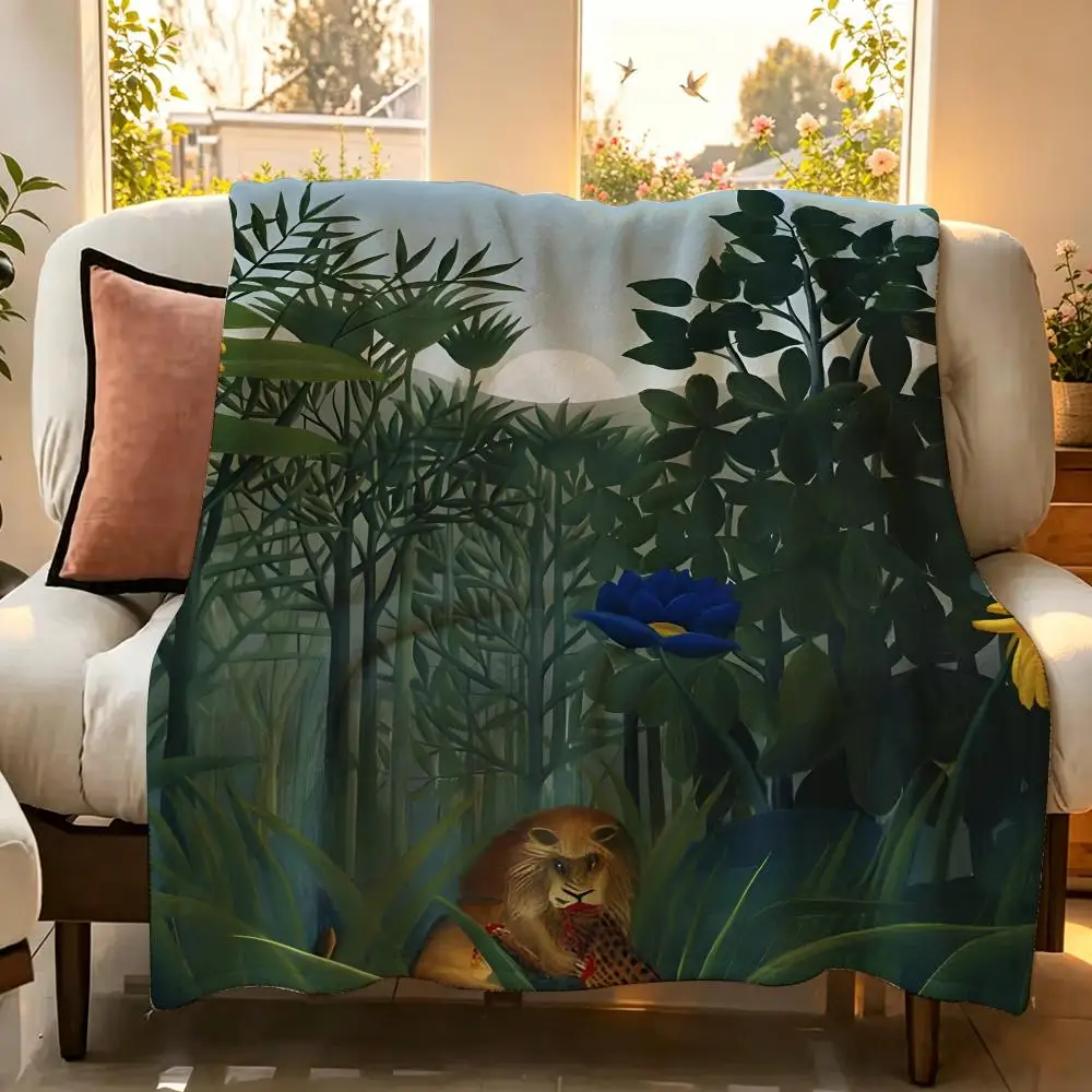 Artist Classic H-Henri Rousseau Throw Flannel Throw Blanket Suitable warm for Sofa、Living Room、Bedroom soft