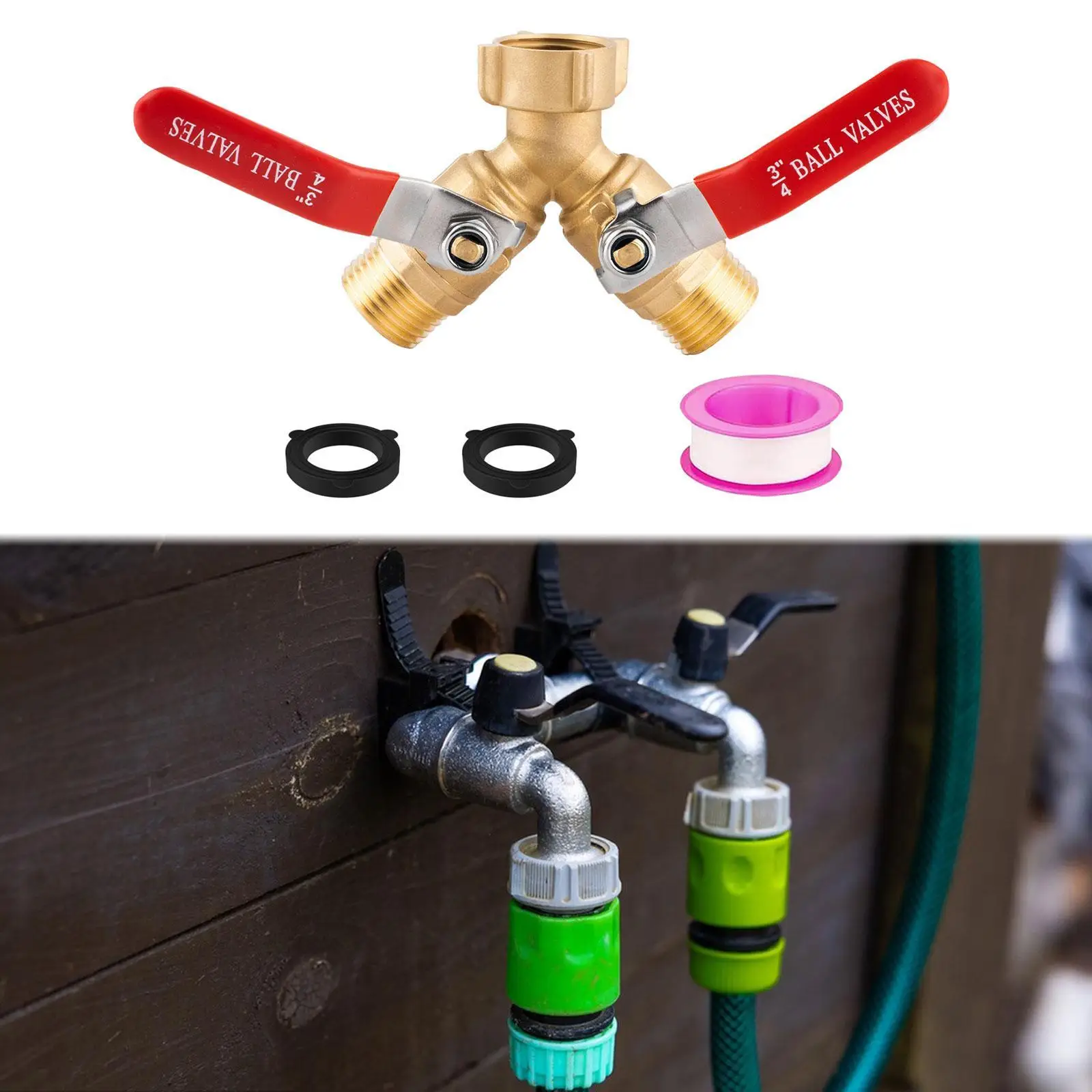 

2 Way Garden Hose Splitter with on/Off Valves Washing Machine Hose Connector