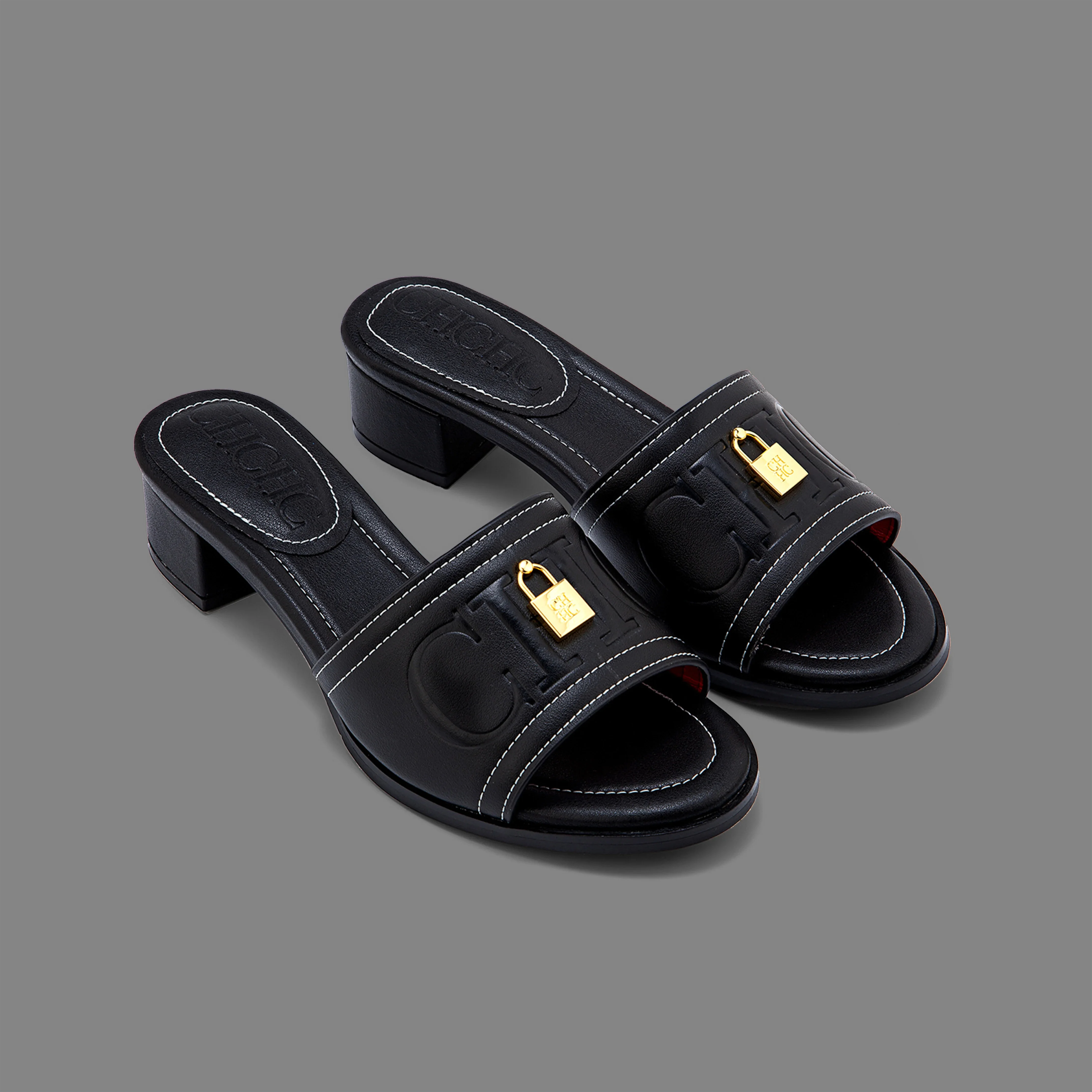 

2025 Black Elegant Block Heel Sandals Leather Dressy Party Evening Luxury Metal Buckle Non Slip Comfort Women Shoes Gift Box