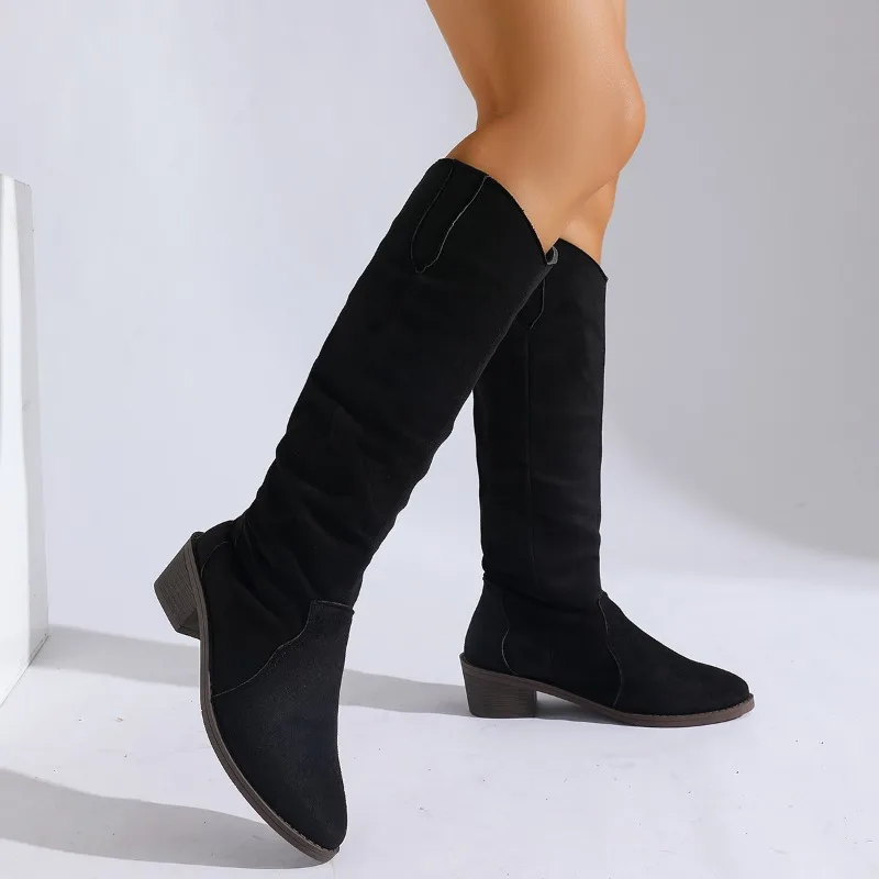 العلامة التجارية مصمم 2025 الخريف جديد ريترو عادية الجلد المدبوغ المرأة تشيلسي الأحذية أنيقة سليم أشار تو قدم واحدة أحذية عالية للنساء #1