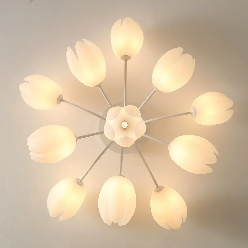 Nordic White Lily Blossom Led Chandeliers Lamparas De Techo Ceiling Light for Living Dining Room Kitchen Lamp Bedroom Colgantes