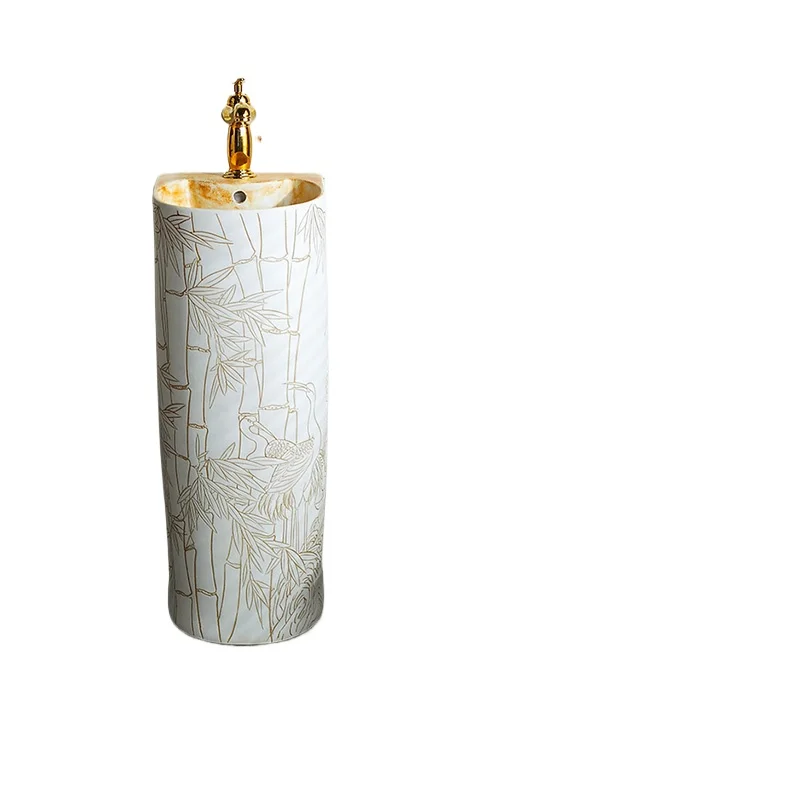 

Ceramic floor-to-ceiling column basin Integrated column-type washbasin Outdoor courtyard Antique washbasin