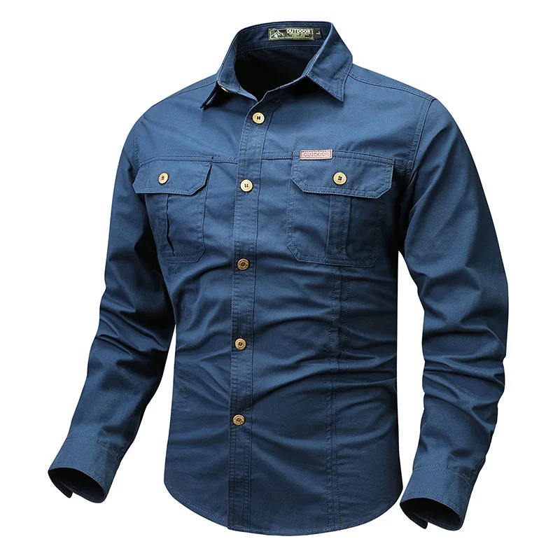 5XL Men Tactical Cargo Shirt Work Wear Jacket Spring Autumn Loose Casual Long Sleeve Fishing Clothes Golf Hiking Shirt Plus Size