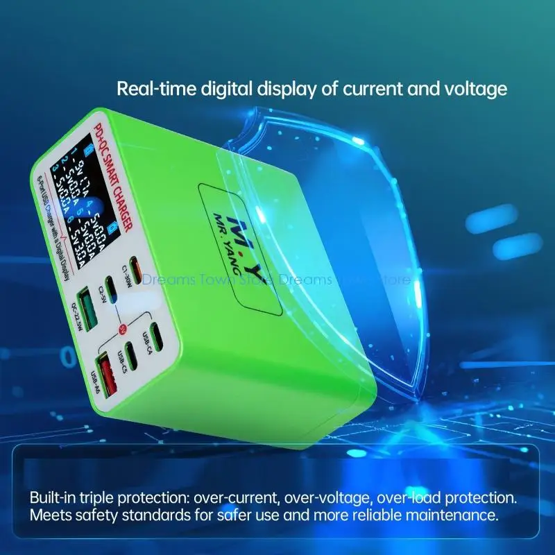 HX6A 6 Port USB Charging Station with Monitors & Fast Support Comprehensive Charging for Whole Your Devices