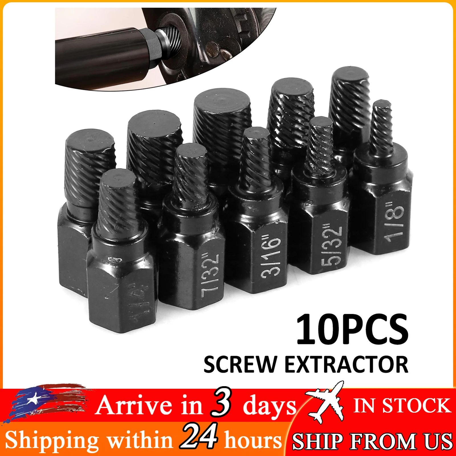 

10Pack Screw Extractor Kit Alloy Steel Metal Easy Out Drill Bits Broken Bolt Stud Remover Multi-Spline Damaged Screw Remover Set