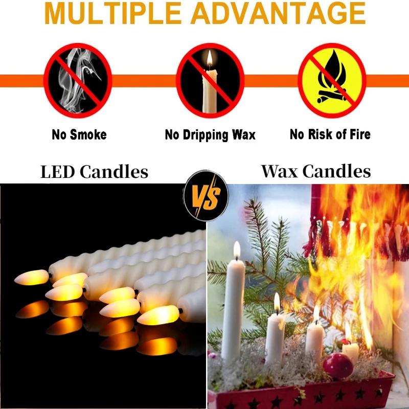 12-100PCS Flameless LED Taper Candles Flickering Wedding Candlesticks 3D Tealight Candles for Home Birthday Party Table Decor