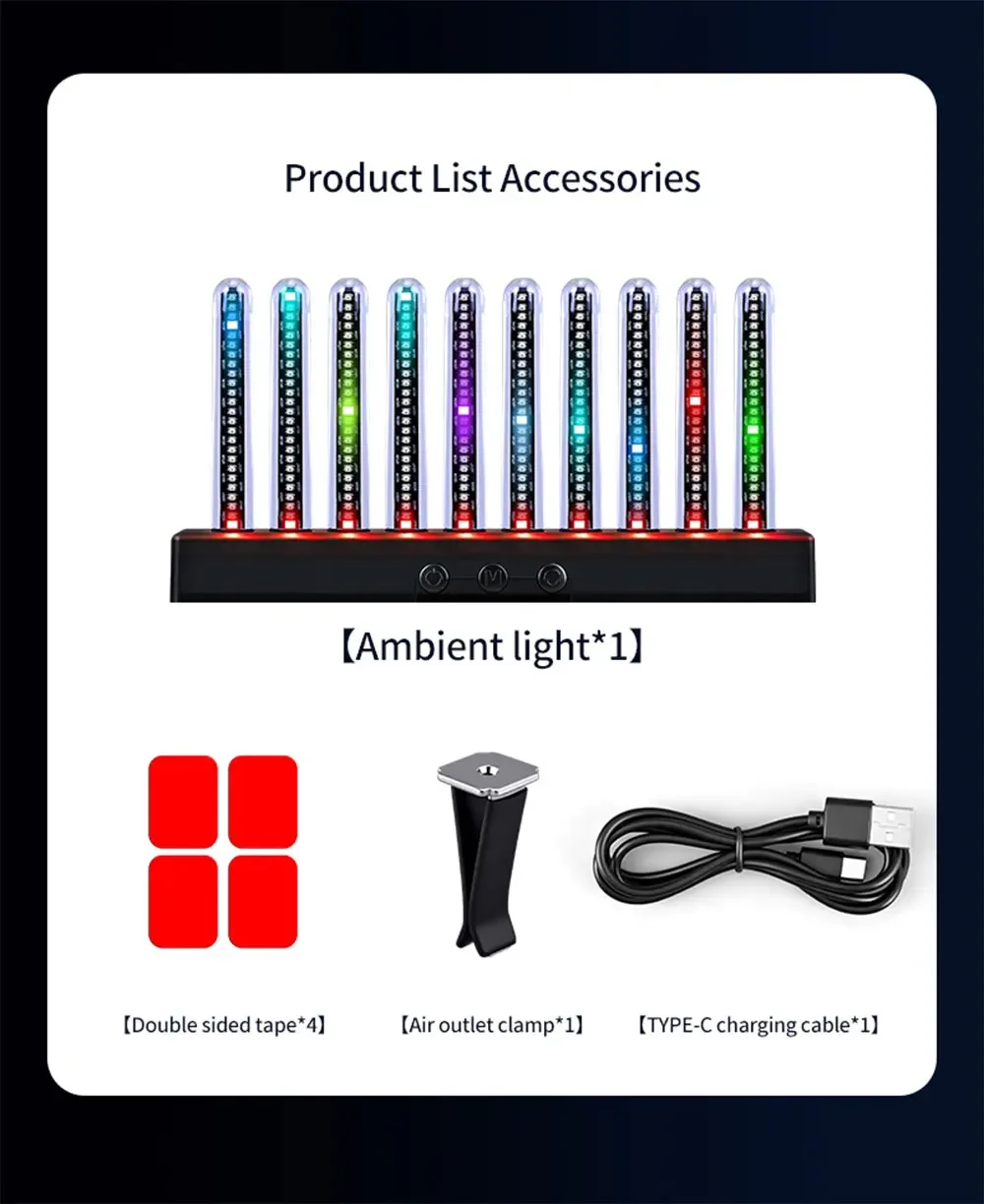 Auto RGB Pickup Licht Spektrum Rhythmus Atmosphäre LED Leuchtende Röhre Musik Tischset Auto-Ornament Sprachgesteuertes Geschenk – Detail 15