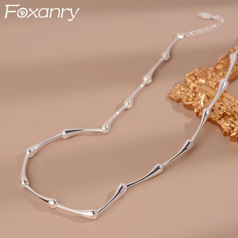 FOXANRY Minimalist Silver Color Clavicle Chain Necklace for Women New Trendy Creative Bamboo Chain Party Jewelry Gifts