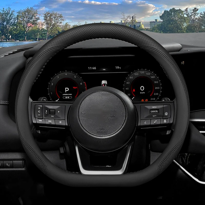 High Leather Braid on Car Auto Steering Wheel Cover Wrap for Nissan Pathfinder 2021 2022 2023 2024 2025 D Type view 3