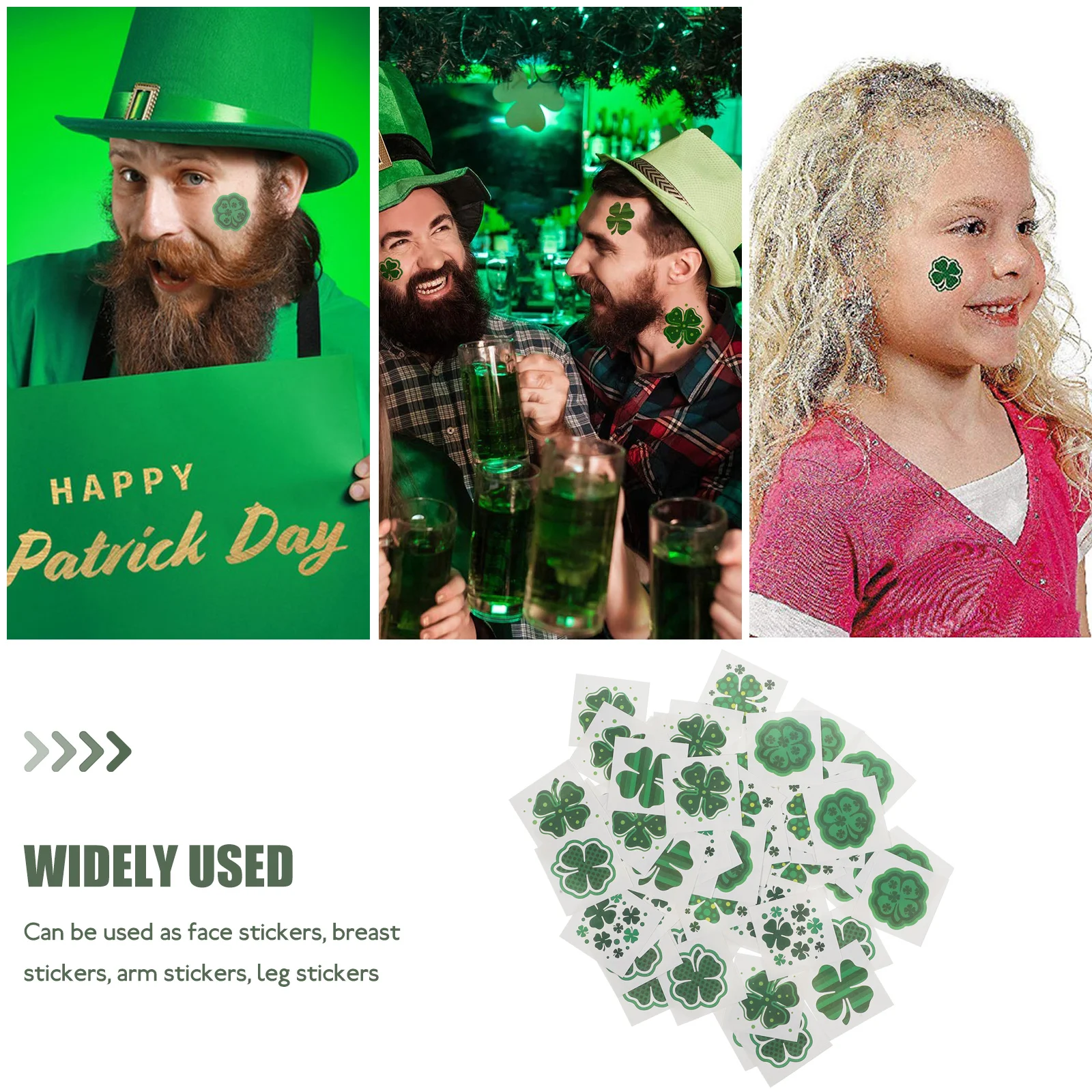 

144 Pcs Temporary Tattoos Lovely Four Leaf Clover Body Stickers for Party Festival Durable Waterproof Kids St Patrick Day