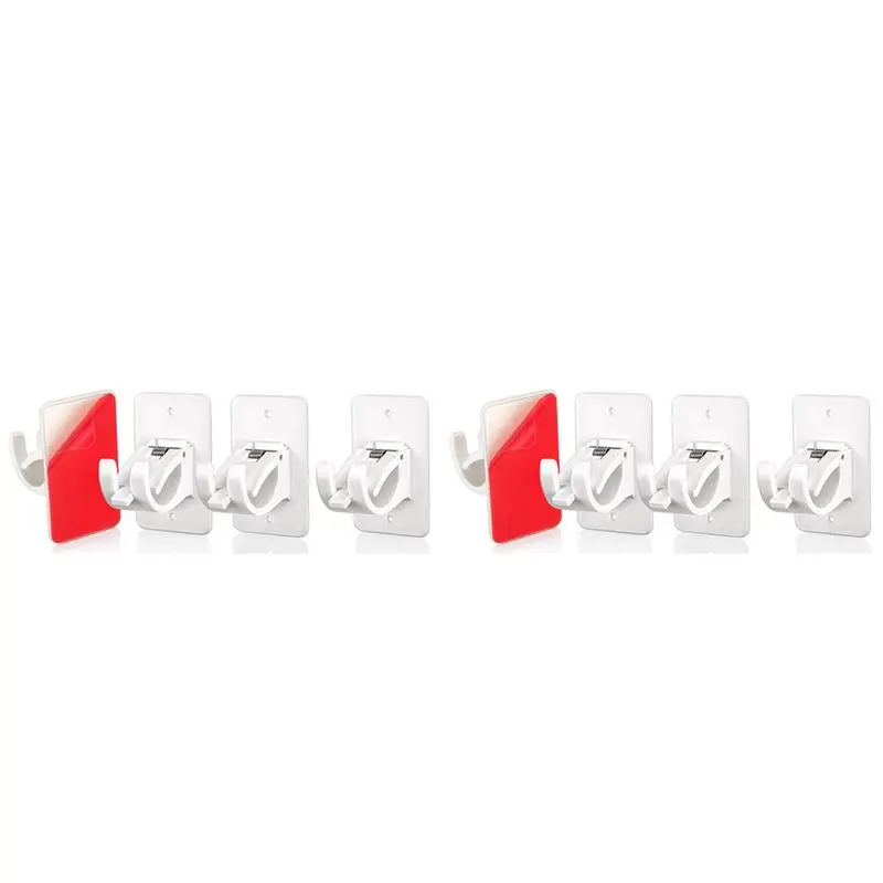 AB33-Curtain Rod Bracket Holder 8 PCS, Self Adhesive Crossbar Hook, No Drill Rods Hanger Wall Mount Hooks Drapery Pole