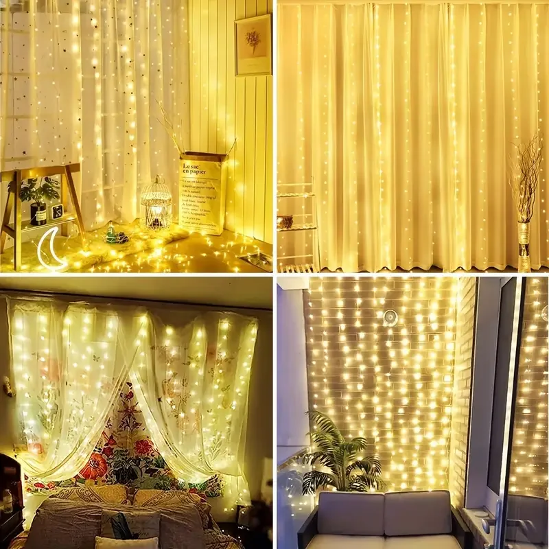 USB Christmas LED Curtain Lights – Indoor Fairy String Lights for Bedroom, Background Windows & Holiday Decor