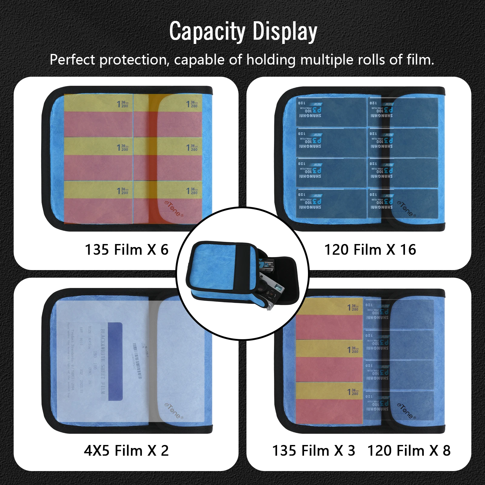 ETone المهنية مقاوم للماء فيلم الحرس المضادة للأشعة السينية الرصاص احباط حقيبة ل 2 قطعة 4x5 فيلم أو 135/120/620 حامي الكاميرا تنسيق الأوسط