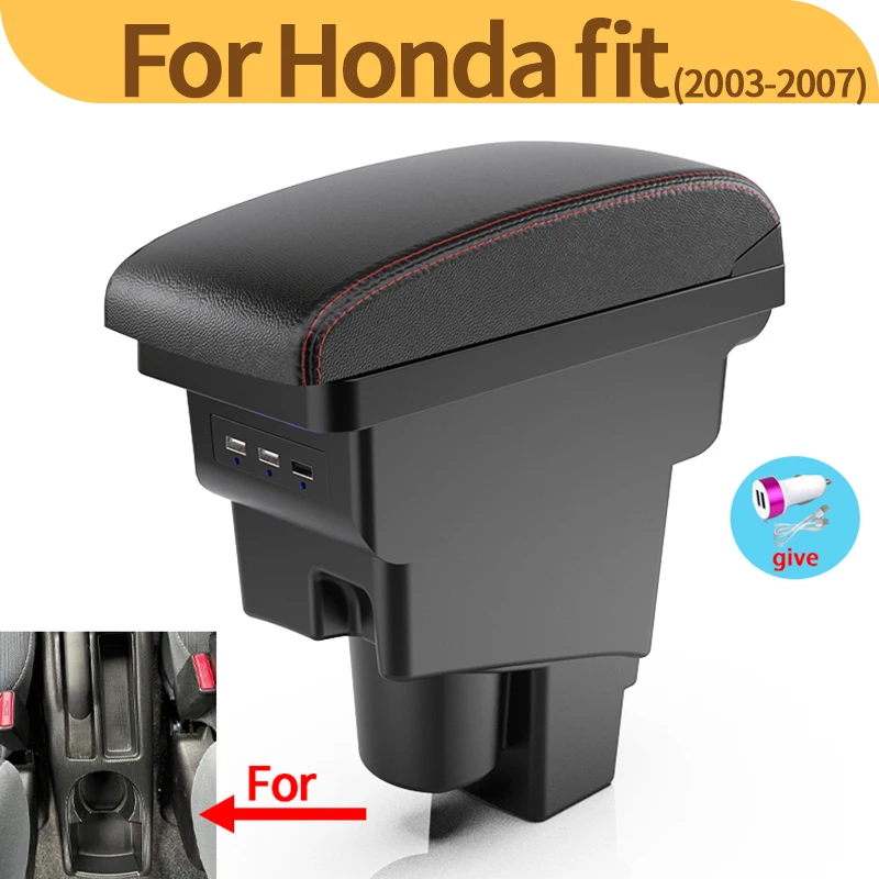 

Для Honda Fit Jazz 1, подлокотник 2003-2007, многофункциональный ящик для хранения центральной консоли, модифицированные автомобильные аксессуары 2003-2007 USB