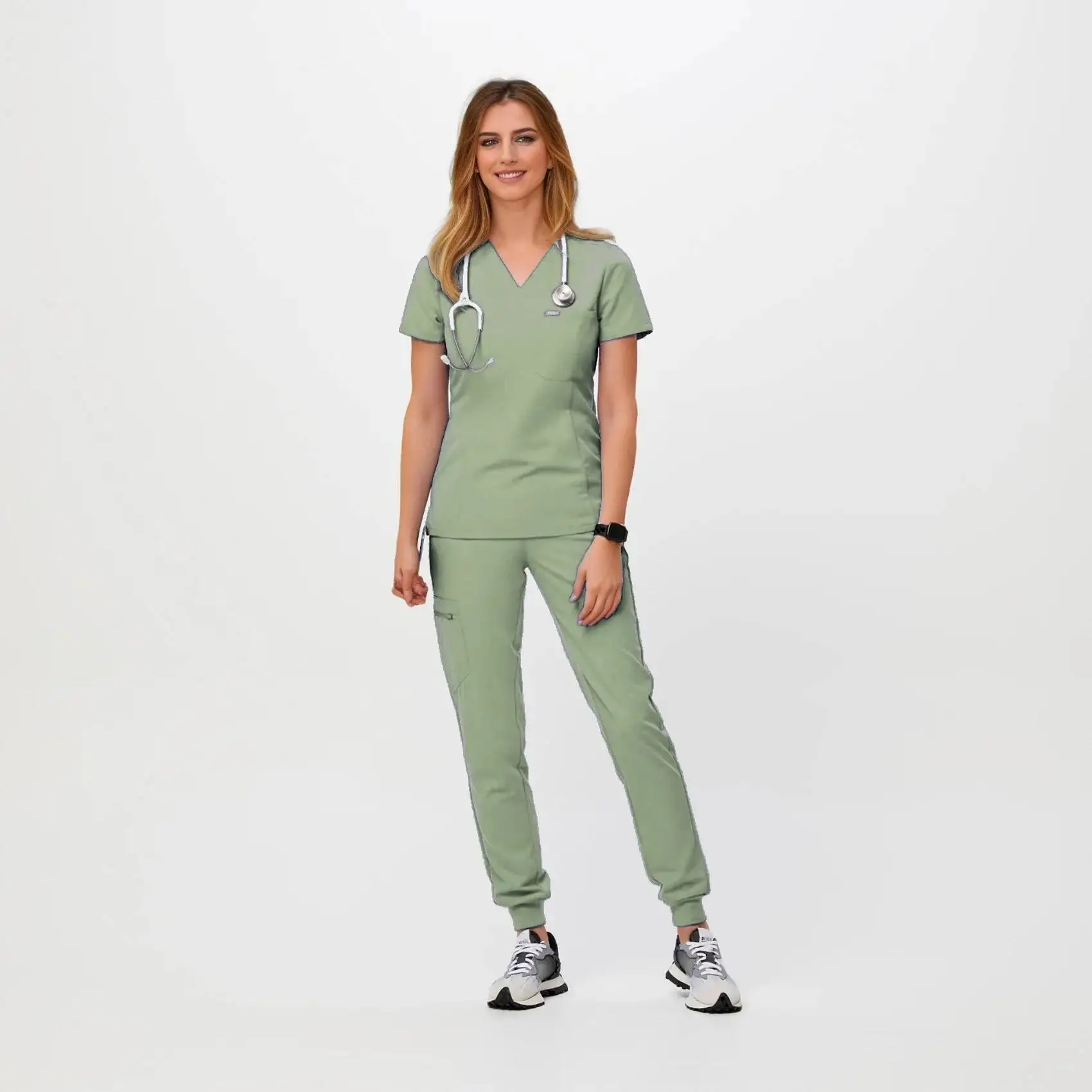 売れ筋スクラブスーツ ストレッチ 通気性 レディース ジョガー 看護師 医療用 スパンデックス 病院スクラブ ユニフォームセット
