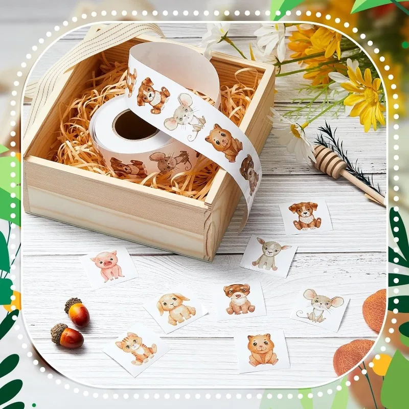 500Pcs /1 Rolls 2.5cm/1inch animals Shaped Sticker Decoration Gift Box Sticker Label Stationery Sticker