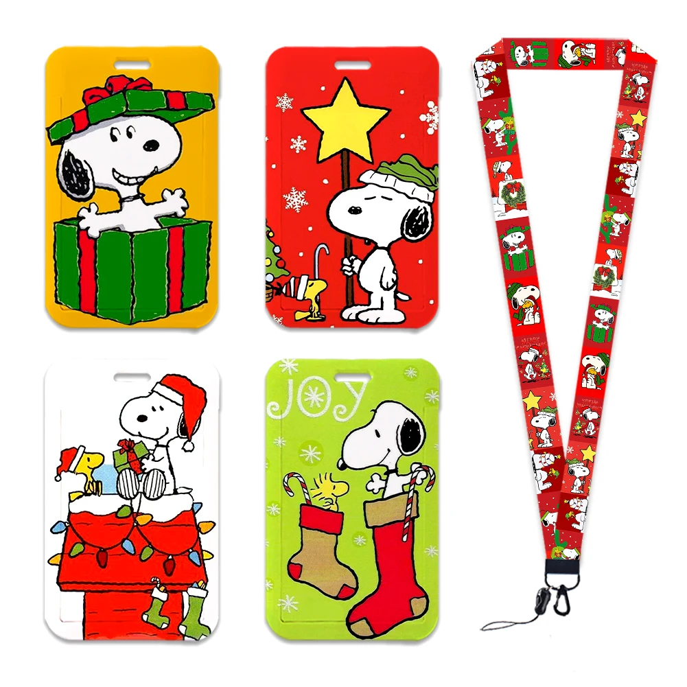 2024 New Cartoon Snoopy Christmas Design Cute Badge Holder ID Card Bus Card Badge Hang Rope Lanyard for Accessories Gifts