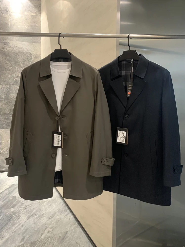 

High-End American Sle Men's Windbreaker Coat Water-Resistant Casual Collar Mid-Length Autumn Busin Outerwear