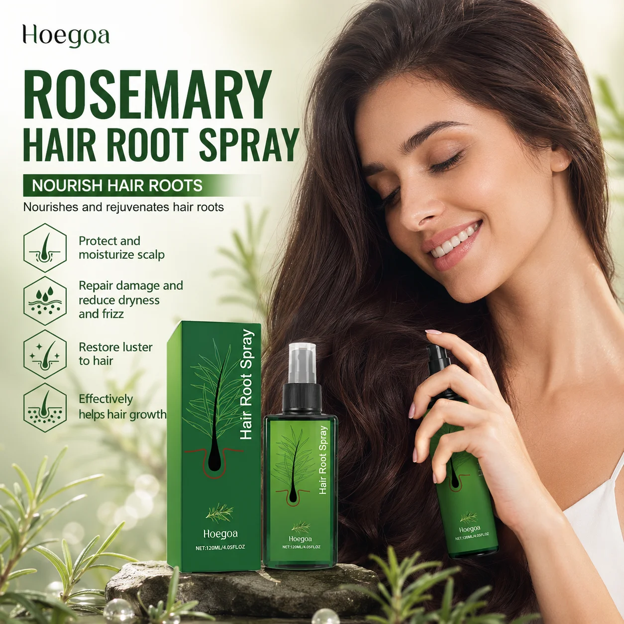 Hoegoa Hair Root Spray Scalp Moisturizing Repair Damaged Hair Promote Hair Growth Improve Hair Quality Rosemary Hair Spray 120ml