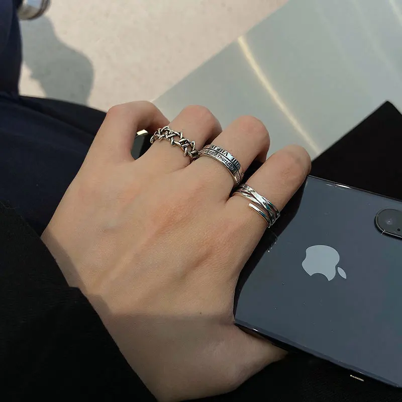 Vintage Metal Roman Numerals Cross Open Rings Set For Women Men Trendy Adjustable Anillo Engagement Rock Hiphop Jewelry Gift
