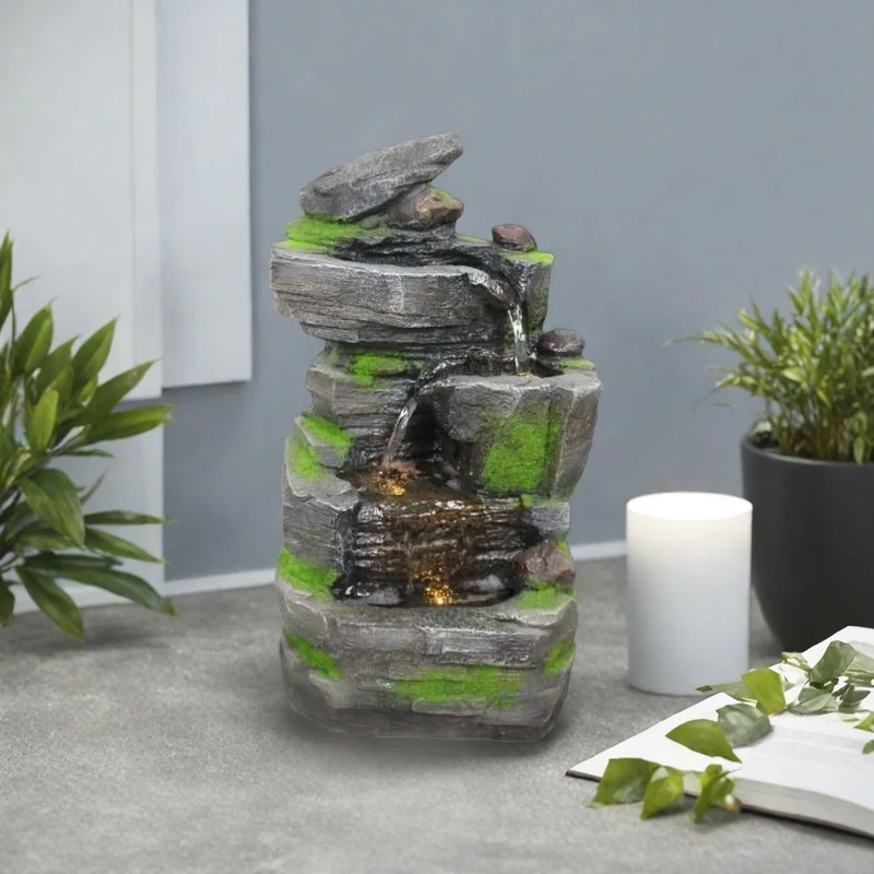LED Lights Fountain Durable Resin Material with Marble Effect Small Indoor Home Decoration Accessories Outdoor Rock Waterfall