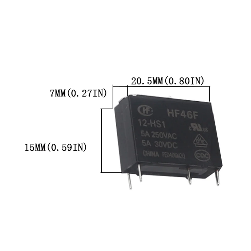 【5PCS】5A 4Pin HF46F-5-HS1 HF46F-12-HS1 HF46F-24-HS1 Power Relay A Normally Open 5 12 24 VDC 5A 250VAC
