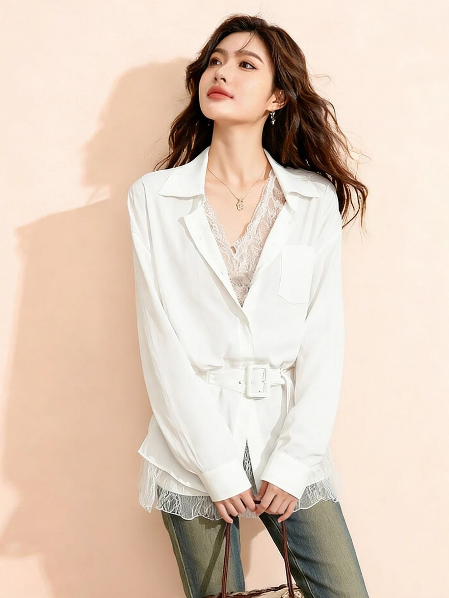 

Elegant Long Sleeve Women's Shirt Fashionable Design Commute Style Light Maturity Spring Two-Piece Set Poetic Lin