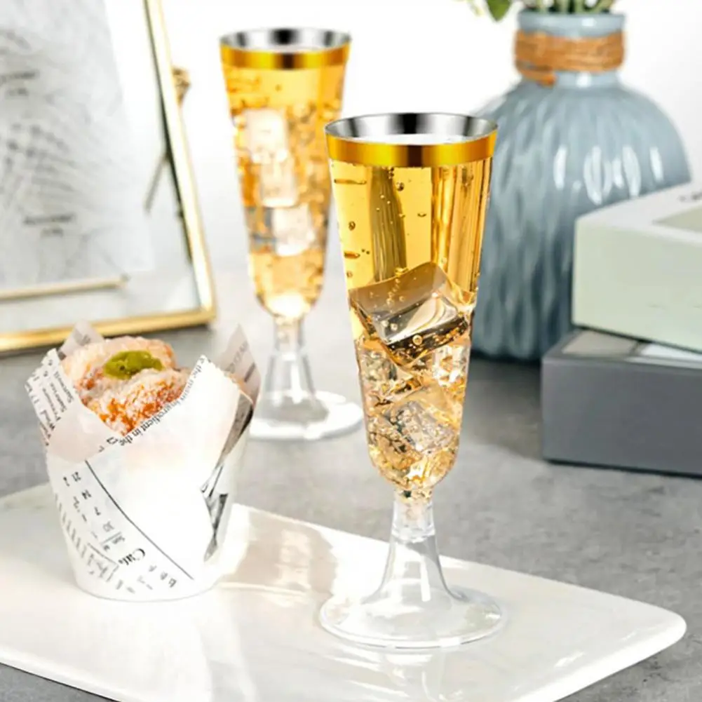 

5Pcs Plastic Tumbler Cups 150ml Transparent Elegant Disposable Partyware with Gold Rim for Weddings Receptions And Celebrations