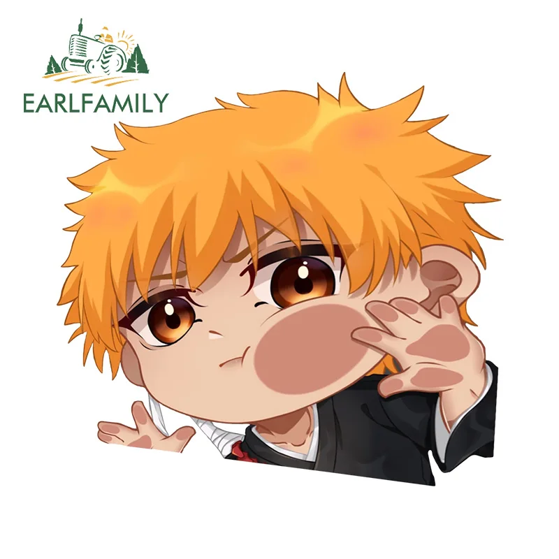 EARLFAMILY Kurosaki Ichigo Substitute Soul Car Stickers Bleach Chibi Peeker Funny Glazing Windows Decals Car Accessories