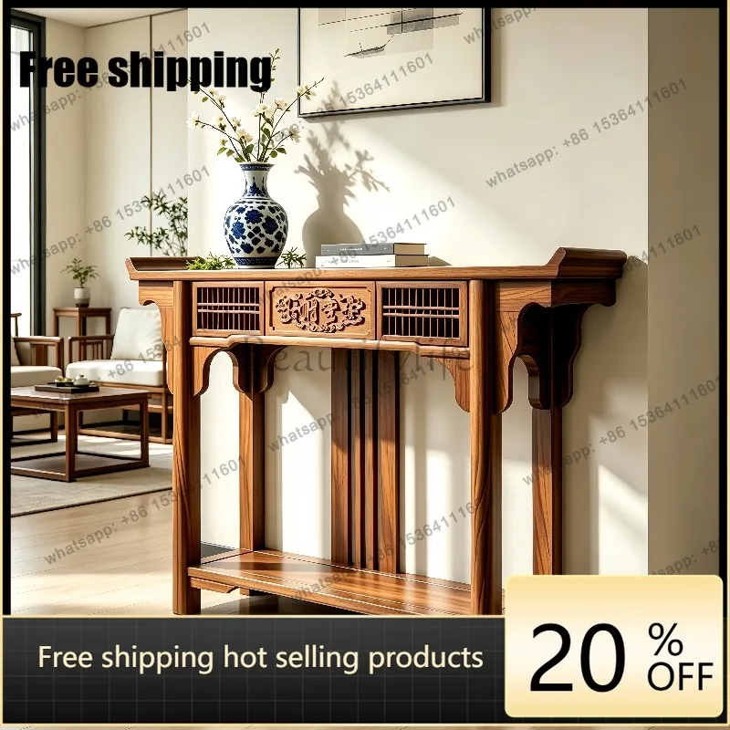 YJ 2026 New Black Walnut Entryway Console Table New Chinese Style Narrow Long Side Table Hallway End View Display Stand
