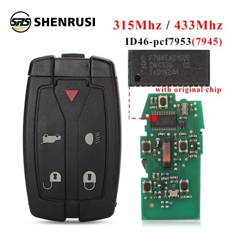 

SHENRUSI For Land Rover Freelander 2 Smart Remote control Car Key 315Mhz /433 Mhz PCF7945A WJZ 5 Button With Small Uncut Blade