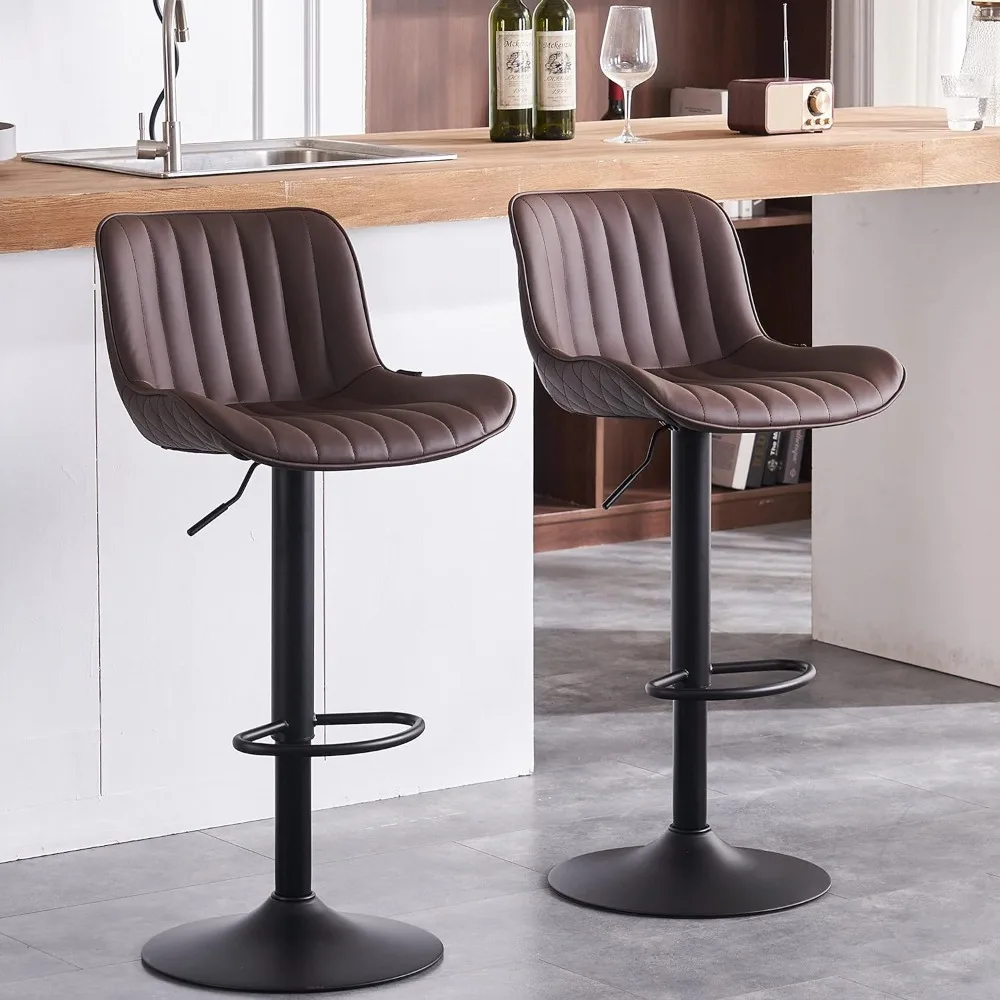 YOUNIKE-Modern Bar Stools Set, banquetas com Costas, Swivel High Faux Leather, Cozinha Ilha Bar cadeira, Contra Altura, Brown, 2 PCs