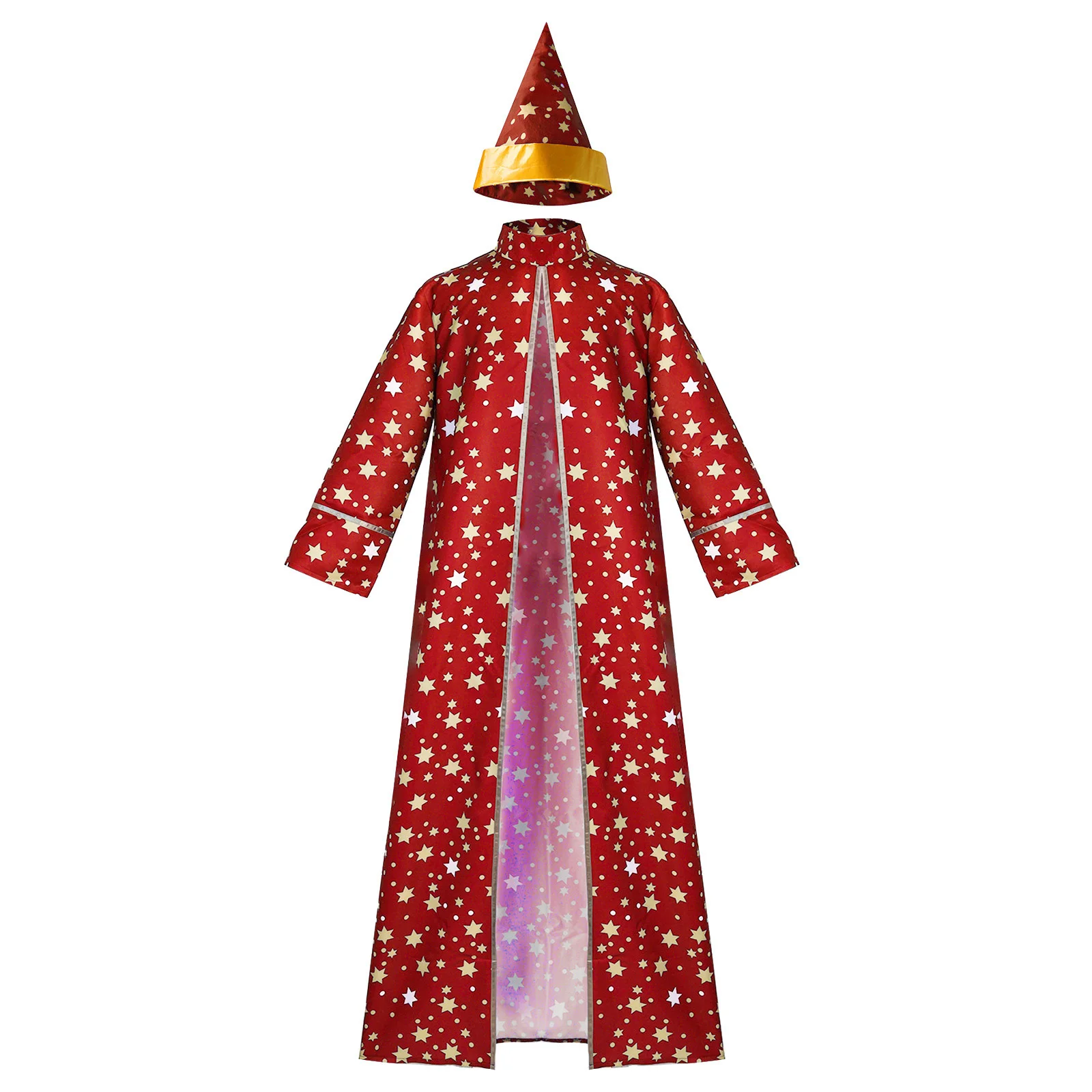 

Women Men Naughty Clown Circus Performance Robe And Hat Star Print Cloak Jackets And Hat for Halloween Christmas Role Play Wear