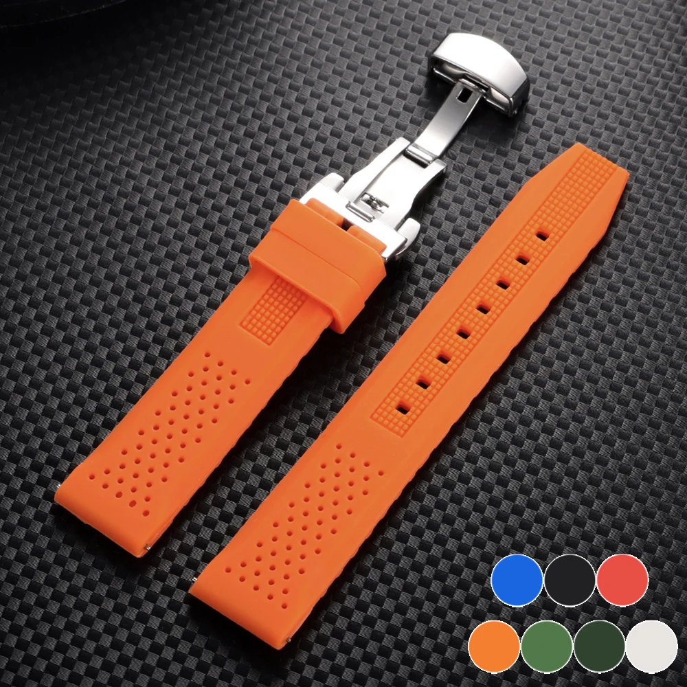 Bracelet de montre en caoutchouc de qualité supérieure 16mm 18mm 20mm 22mm 24mm pour bracelets de montre Seiko Bracelet de plongée étanche en Silicone boucle papillon