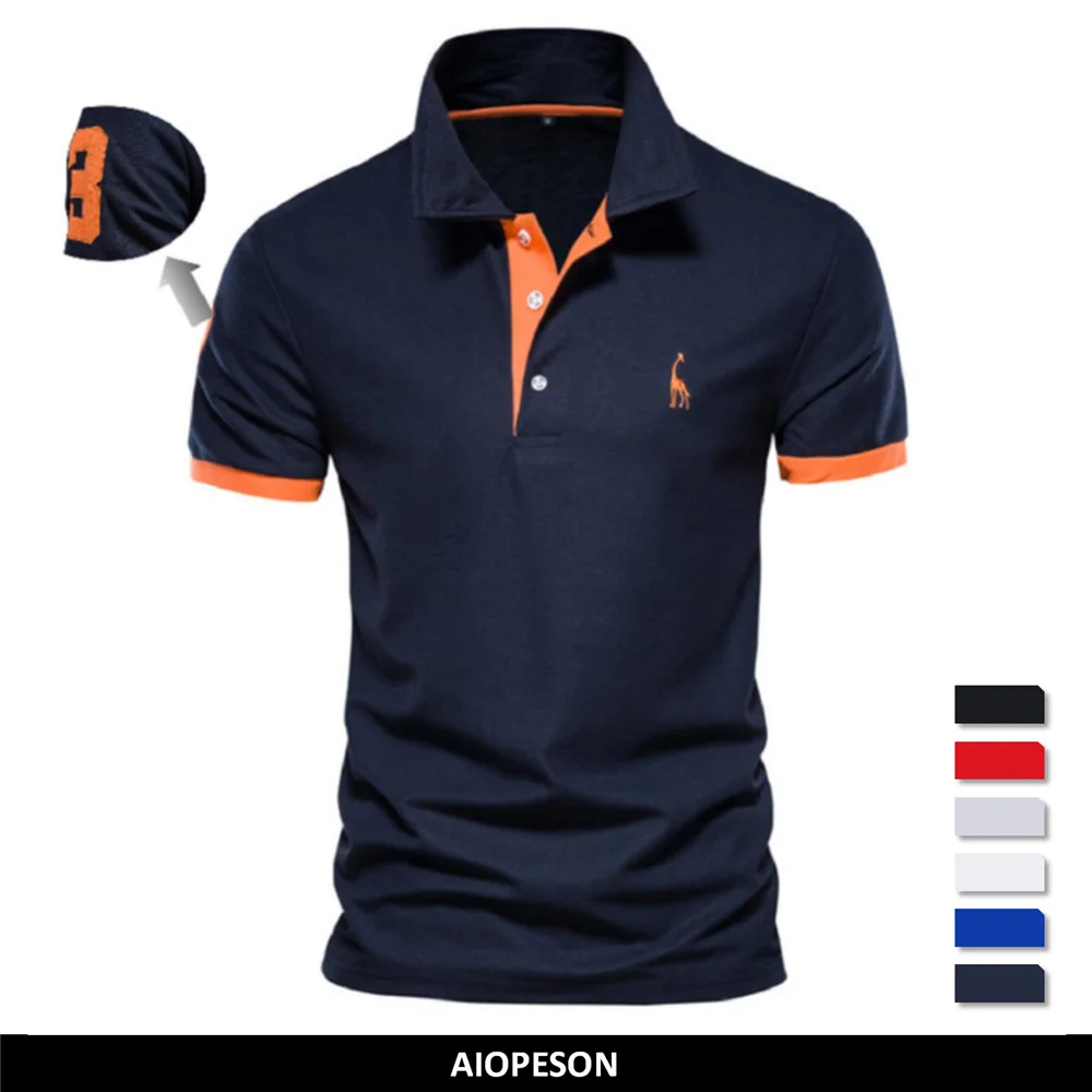 AIOPESON de algodón 35% con bordado polos para hombre camisas informales de Color sólido ajustadas polos para hombre marcas famosas ropa para hombre