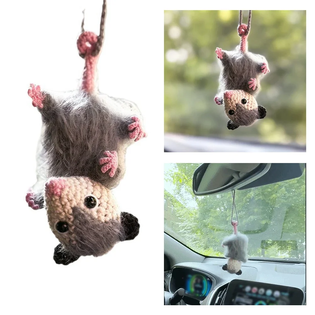 Handmade Knitted Car Charm Cute Decor For Rearview Mirror Car Pet Possum Stuffed For Birthday Party Children Christmas Gifts