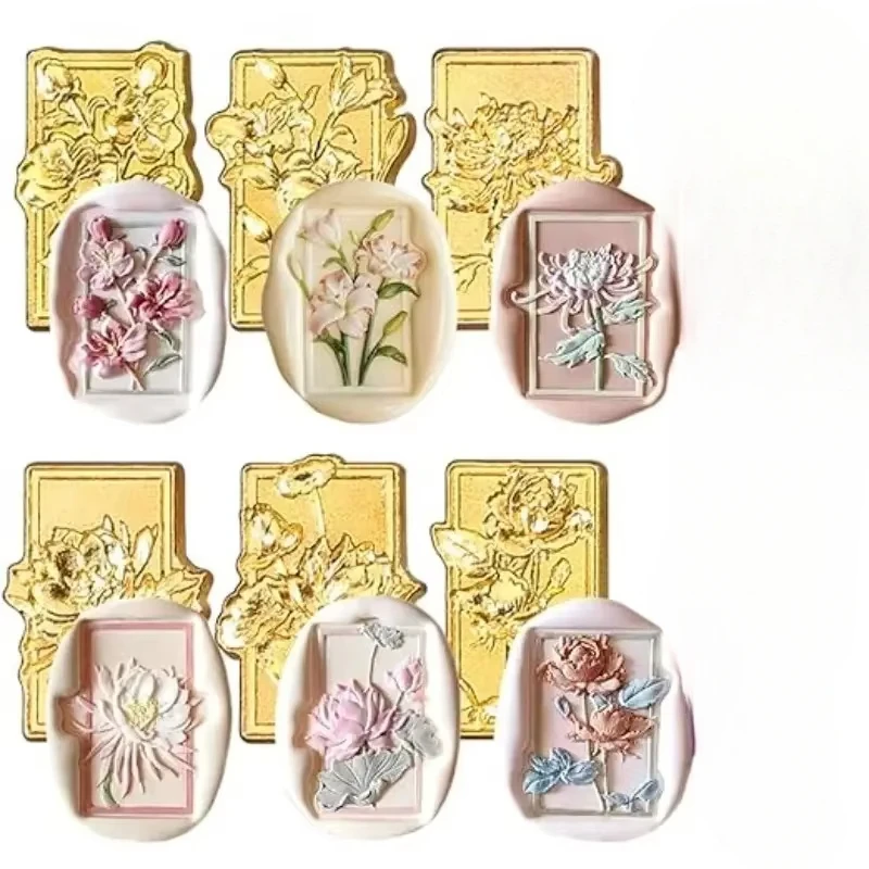 6 قطعة الشمع مختومة معدنية ختم رئيس تنقش زهرة ديكور ختم ختم أداة Diy بها بنفسك بطاقة دعوة الزفاف الديكور دون مقبض #3