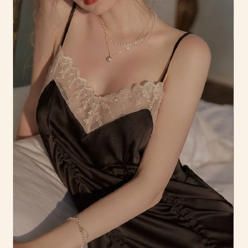 European and American cross-border sexy imitation silk pajamas women's high-end home suspender pajamas spot wholesale