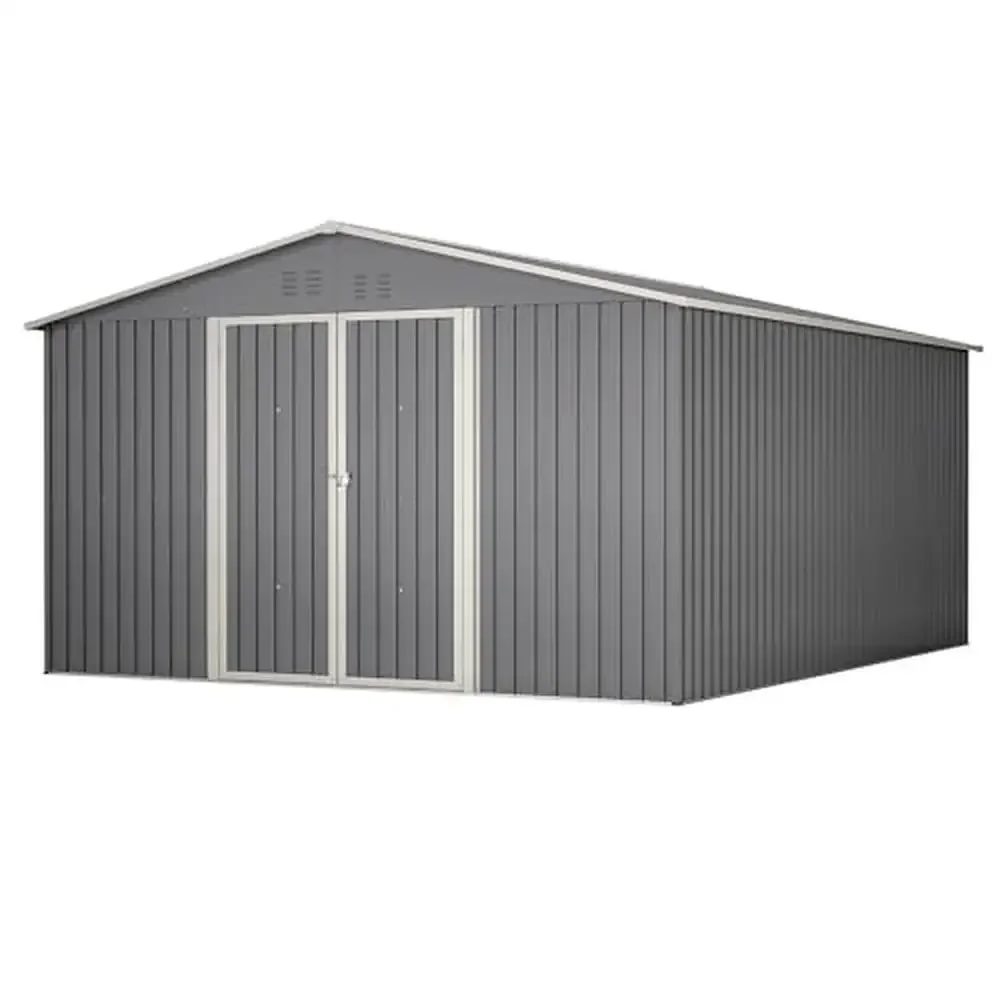 

11x13 FT Outdoor Storage Shed Metal Steel Utility Tool House Double Lockable Doors Air Vent Backyard Garden Storage Sheds